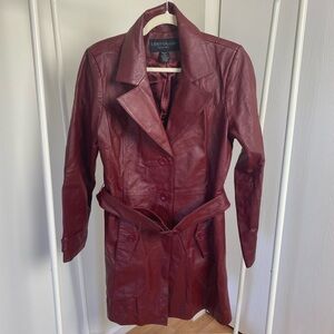 Vintage Red Leather Trench Coat